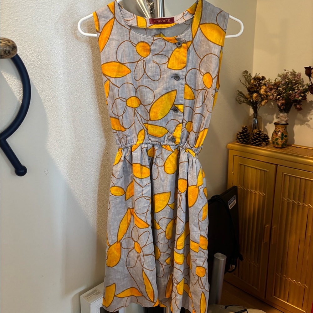 Floral Gray and Yellow Dress